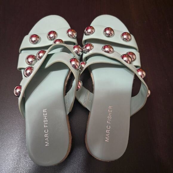 Marc Fisher Womens Bryte Round Toe Slip Sandals Robins Egg Blue Size 7 - Picture 7 of 7